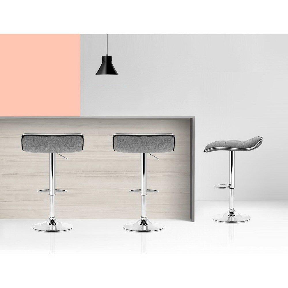 Marlook 2x Bar Stools Linen Padded Gas Lift