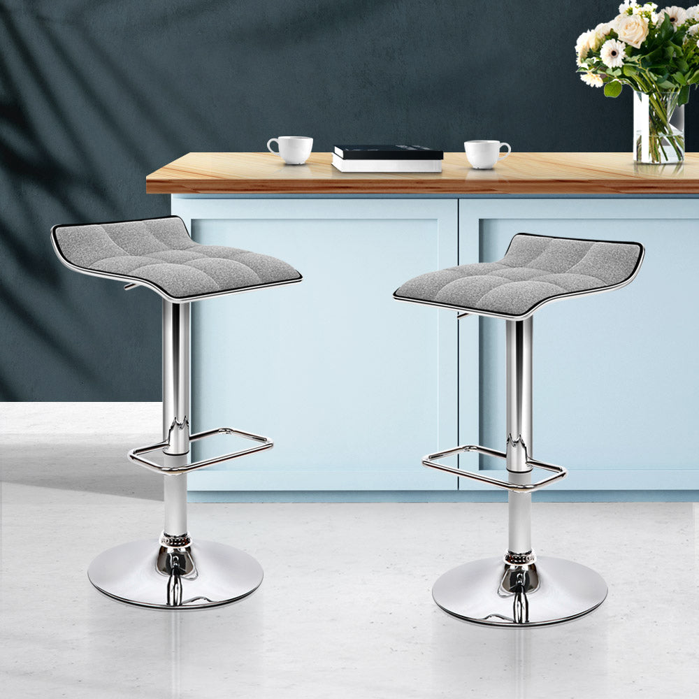 Marlook 2x Bar Stools Linen Padded Gas Lift