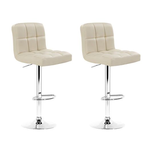 Marlook 2x Bar Stools Leather Gas Lift Beige