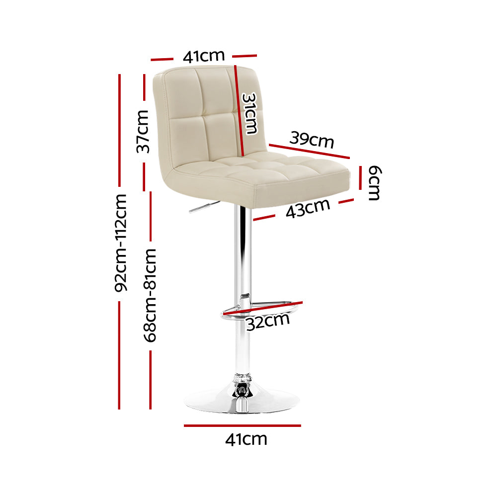 Marlook 2x Bar Stools Leather Gas Lift Beige