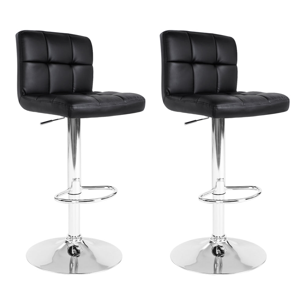 Marlook 2x Bar Stools Leather Gas Lift Black