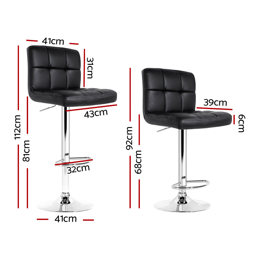 Marlook 2x Bar Stools Leather Gas Lift Black