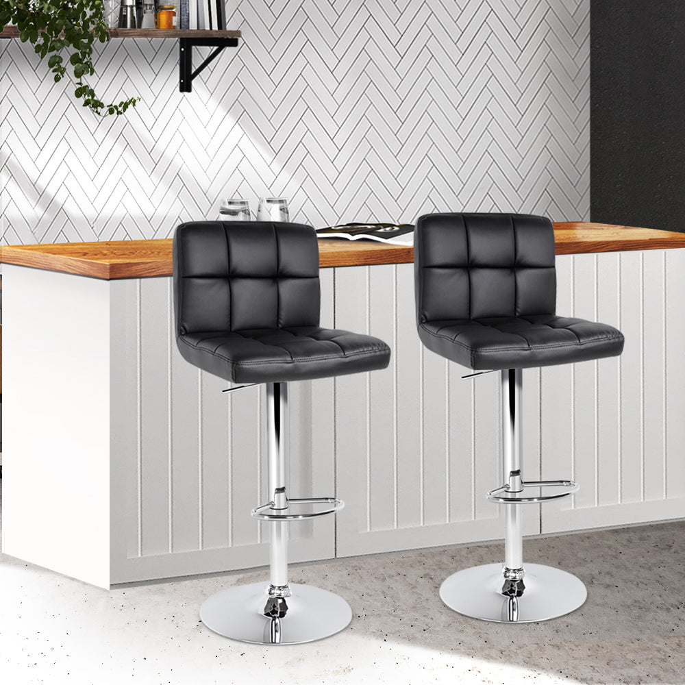 Marlook 2x Bar Stools Leather Gas Lift Black