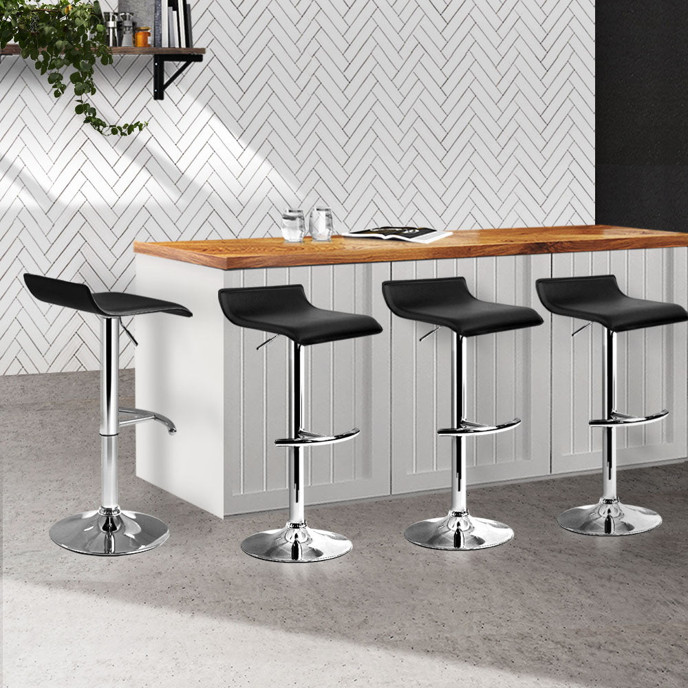 Marlook 4x Bar Stools Adjustable Gas Lift Chairs Black