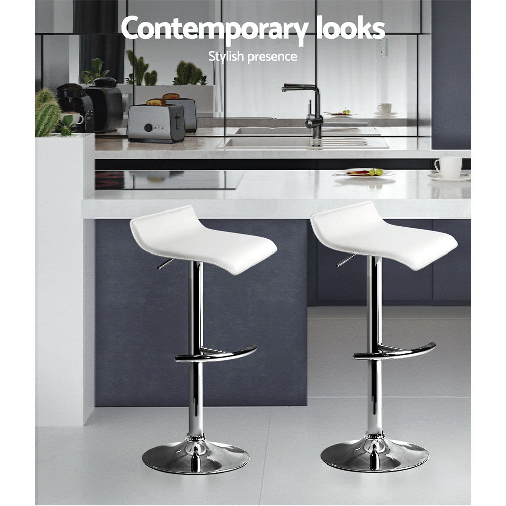Marlook 2x Bar Stools Adjustable Gas Lift Chairs White