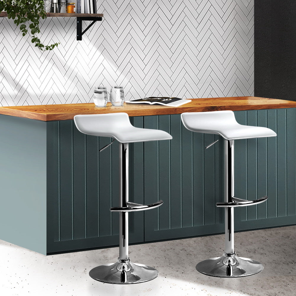Marlook 2x Bar Stools Adjustable Gas Lift Chairs White