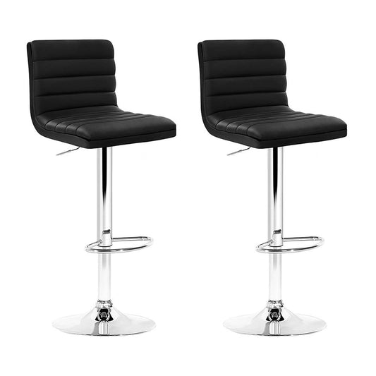Marlook 2x Bar Stools Padded Leather Gas Lift Black