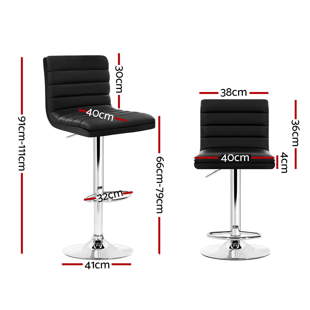 Marlook 2x Bar Stools Padded Leather Gas Lift Black
