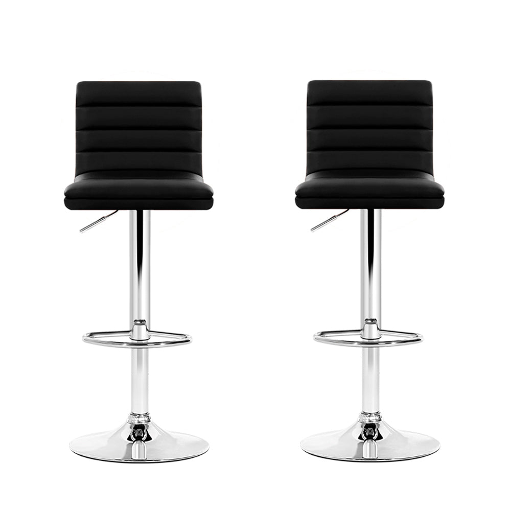 Marlook 2x Bar Stools Padded Leather Gas Lift Black