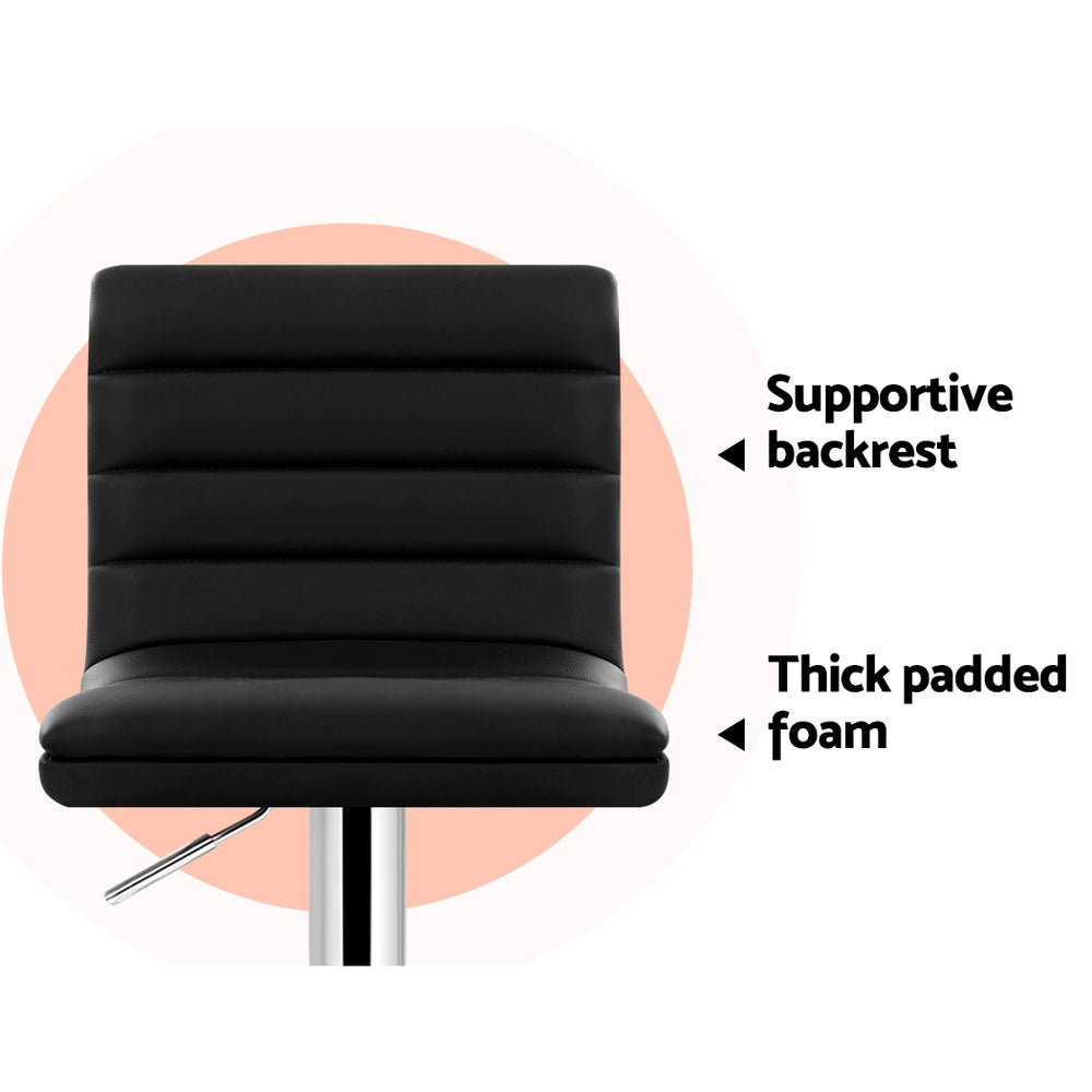 Marlook 2x Bar Stools Padded Leather Gas Lift Black