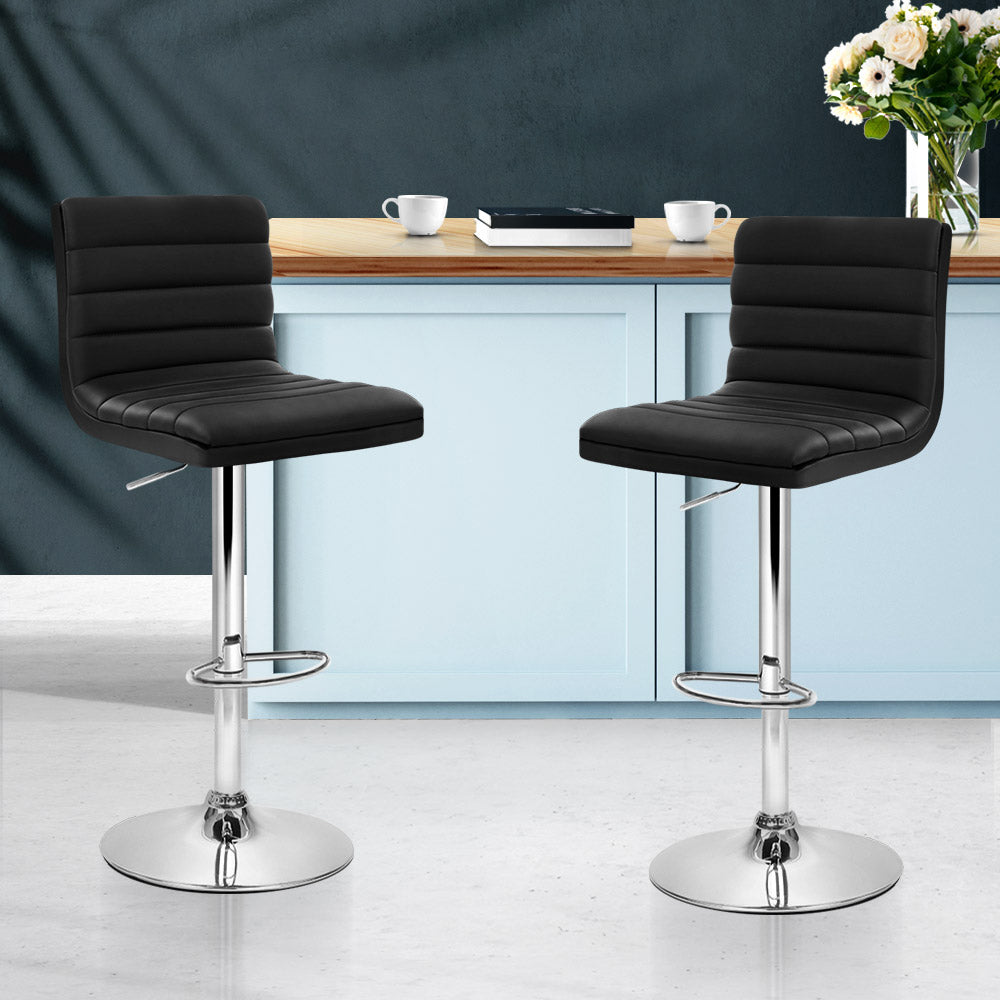 Marlook 2x Bar Stools Padded Leather Gas Lift Black