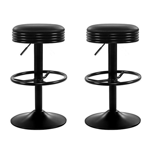 Marlook 2x Bar Stools Leather Padded Gas Lift Black