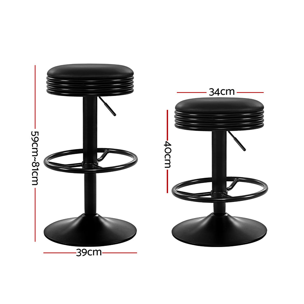 Marlook 2x Bar Stools Leather Padded Gas Lift Black