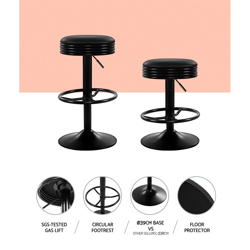 Marlook 2x Bar Stools Leather Padded Gas Lift Black