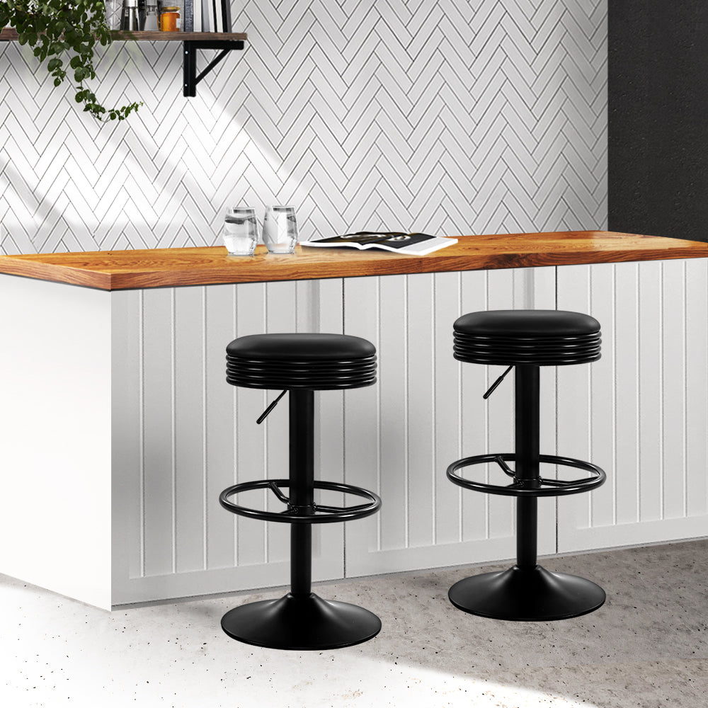 Marlook 2x Bar Stools Leather Padded Gas Lift Black