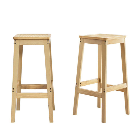 Marlook 2x Bar Stools Rubber Wood Stool Counter Chair Rattan Barstools Kitchen
