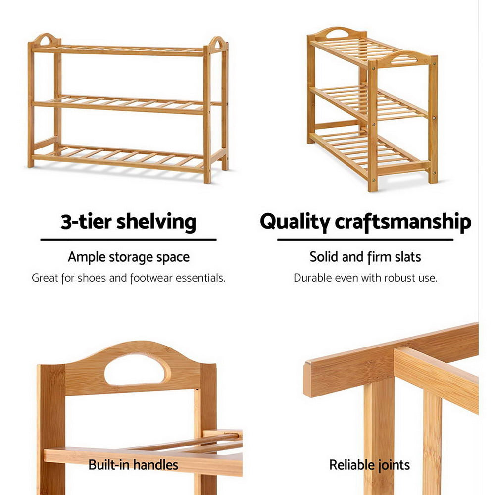 Marlook Shoe Rack Bamboo Shoe Storage 3-tier 9 Pairs