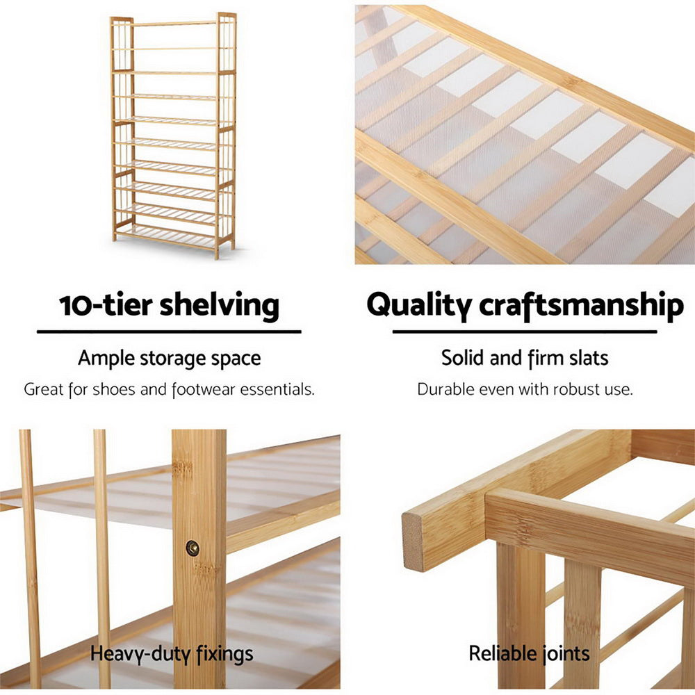 Marlook Shoe Rack Cabinet Bamboo 10-tier 50 Pairs