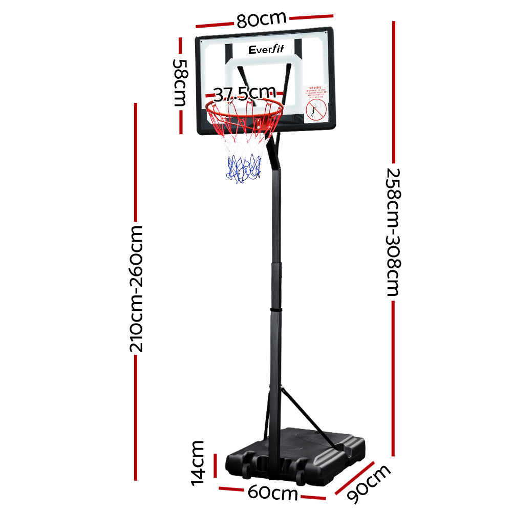 Marlook 2.6M Basketball Hoop Stand System Adjustable Portable Pro Kids Clear