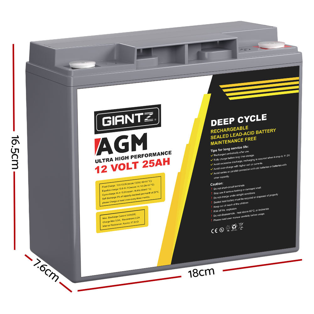 Marlook AGM Deep Cycle Battery 12V 25Ah Box Portable Solar Marlook Camping