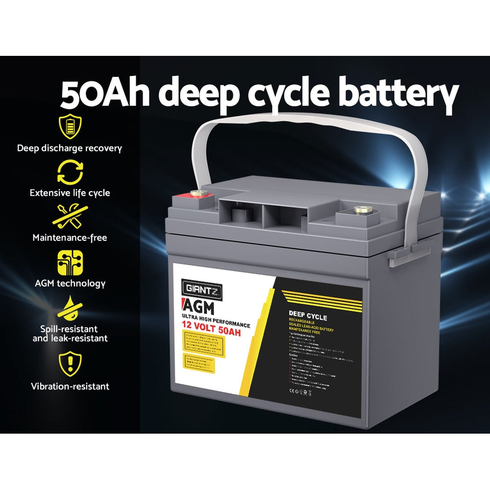 Marlook AGM Deep Cycle Battery 12V 50Ah x2 Box Portable Solar Marlook Camping