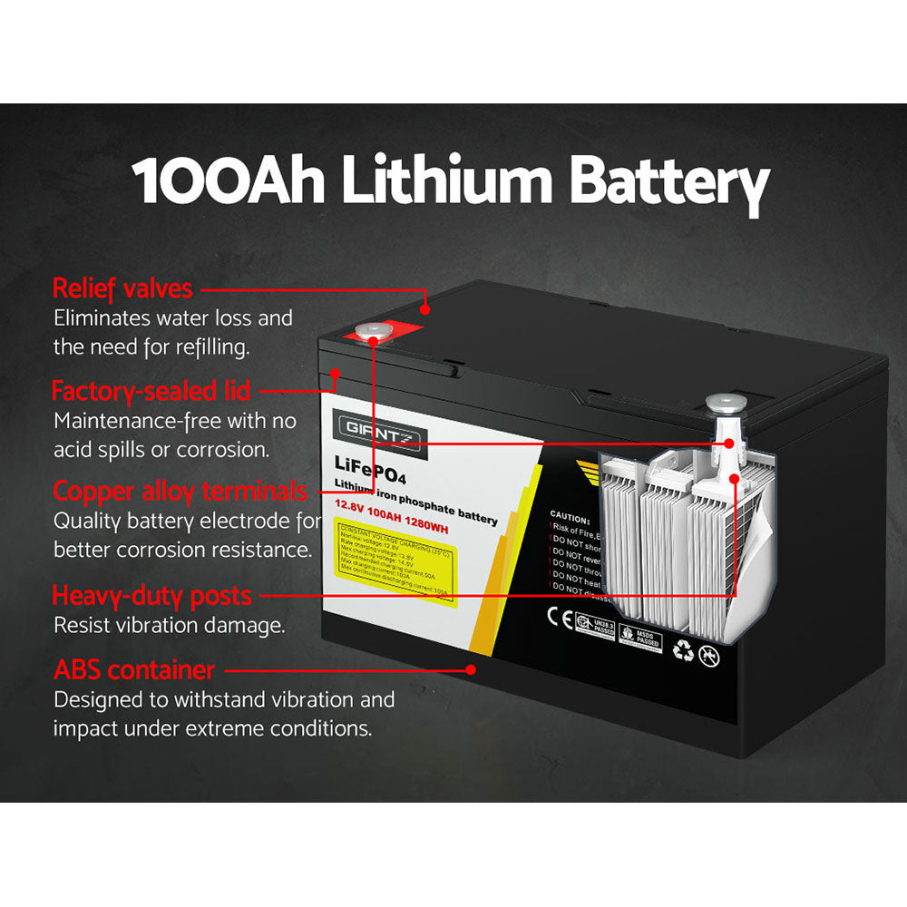 Marlook 12V 100Ah Lithium Battery LiFePO4 Deep Cycle Box Solar Marlook Camping