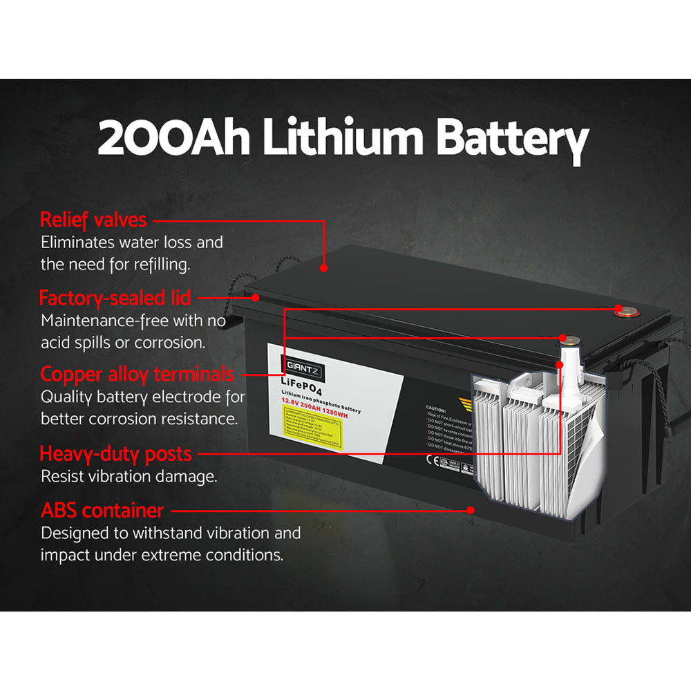 Marlook 12V 200Ah Lithium Battery LiFePO4 Deep Cycle Box Solar Marlook Camping
