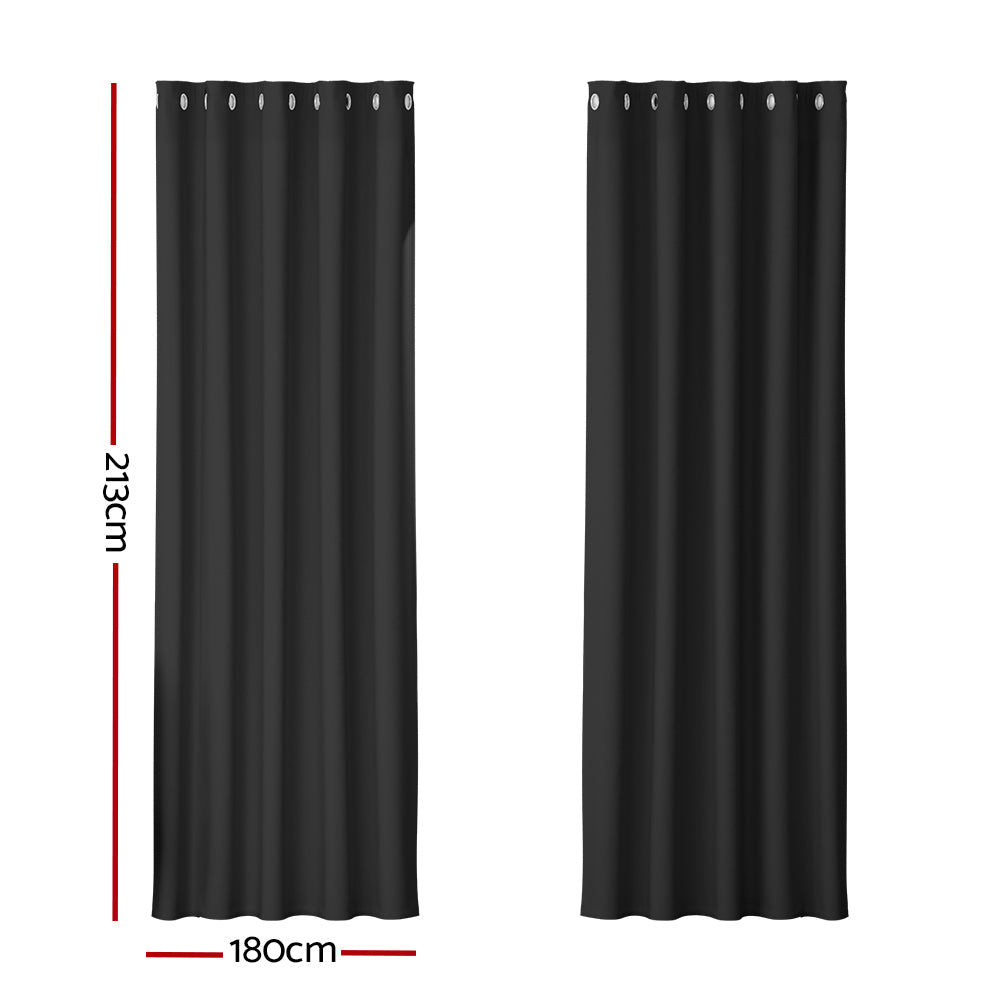 Marlook 2X Blockout Curtains Eyelet 180x213cm Black