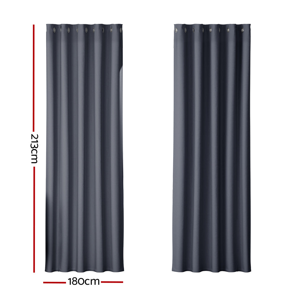 Marlook 2X Blockout Curtains Eyelet 180x213cm Charcoal