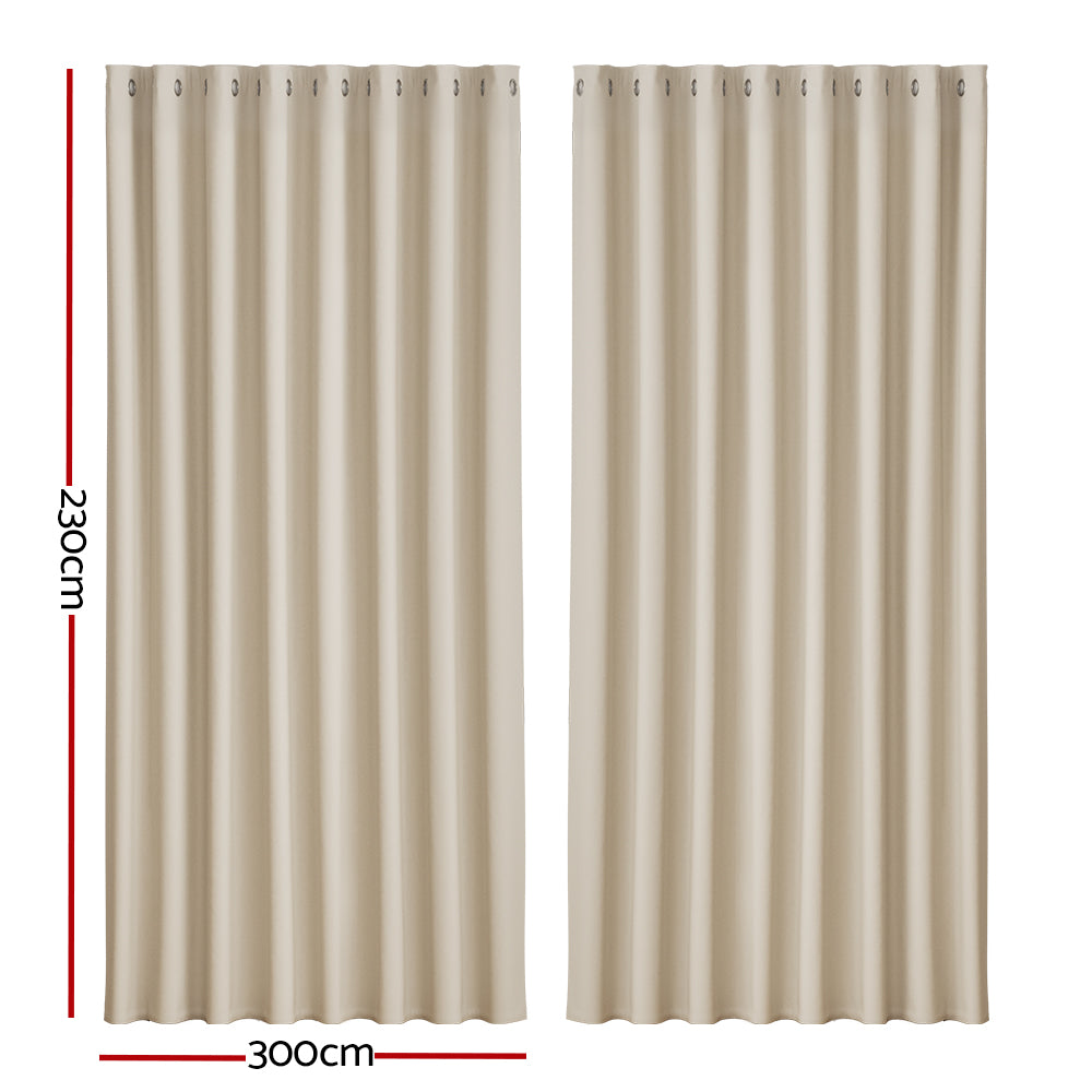 Marlook 2X Blockout Curtains Eyelet 300x230cm Beige