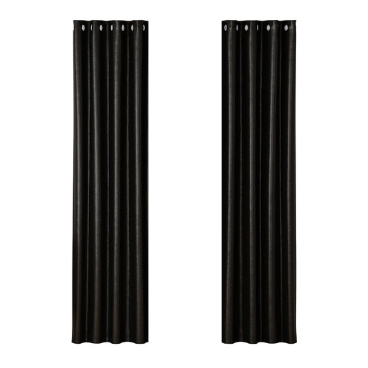Marlook 2X Blockout Curtains Eyelet 140x230cm Black Shine