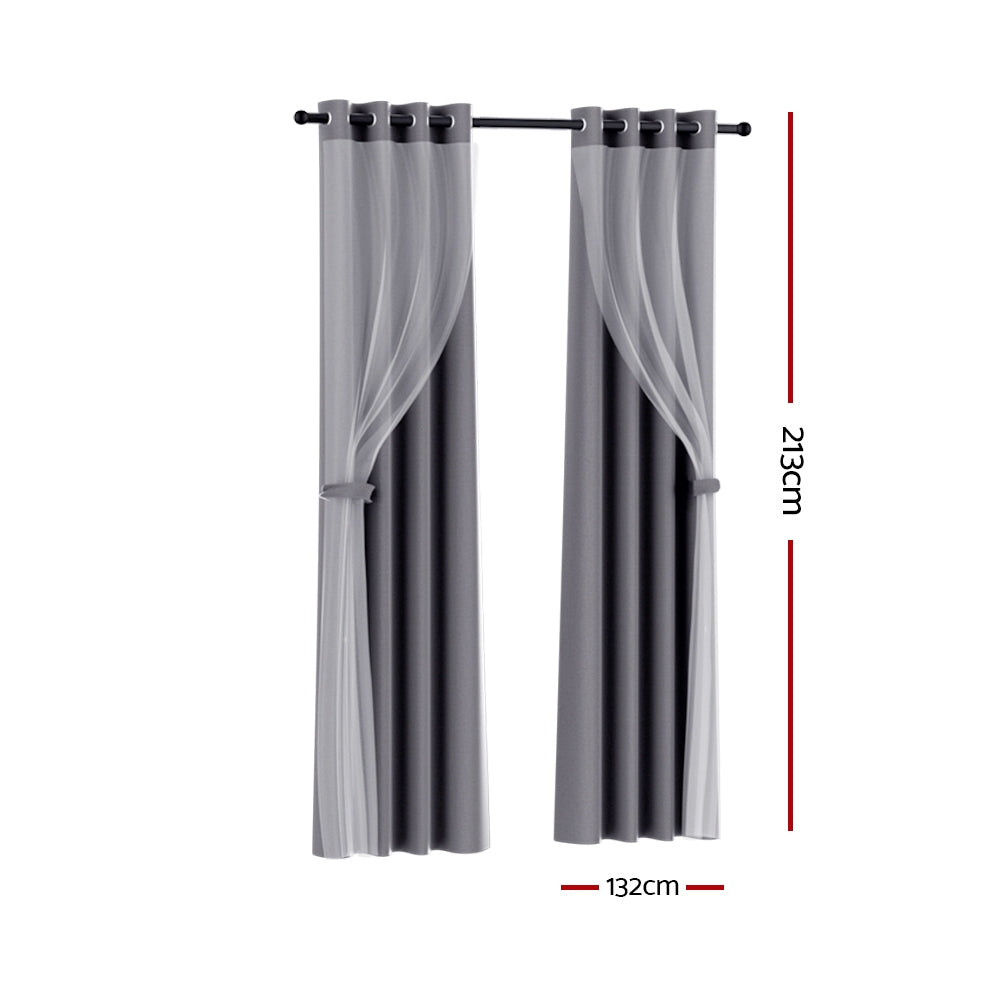Marlook 2X 132x213cm Blockout Sheer Curtains Charcoal
