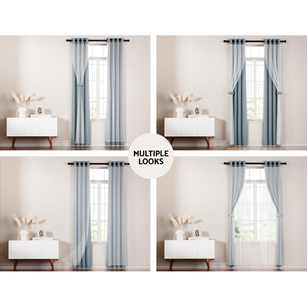Marlook 2X 132x213cm Blockout Sheer Curtains Light Grey