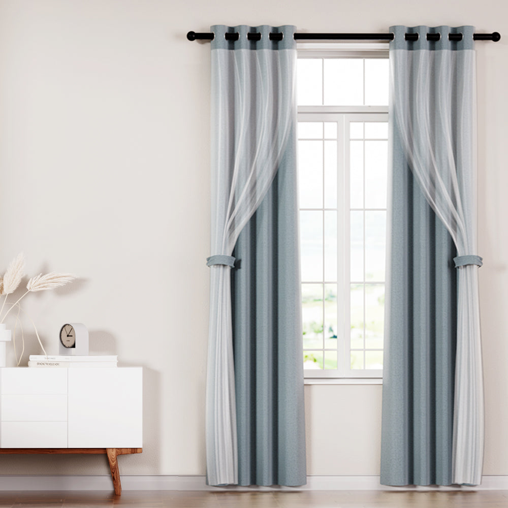 Marlook 2X 132x213cm Blockout Sheer Curtains Light Grey