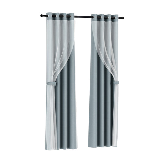 Marlook 2X 132x274cm Blockout Sheer Curtains Light Grey
