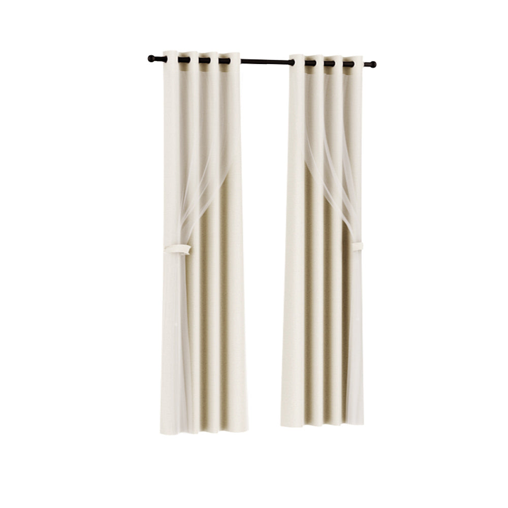 Marlook 2X 132x304cm Blockout Sheer Curtains Beige