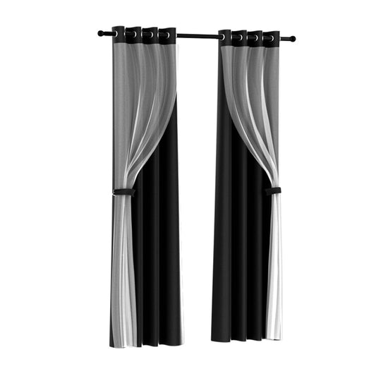 Marlook 2X 132x304cm Blockout Sheer Curtains Black