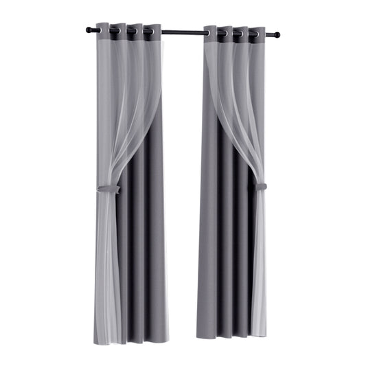 Marlook 2X 132x304cm Blockout Sheer Curtains Charcoal