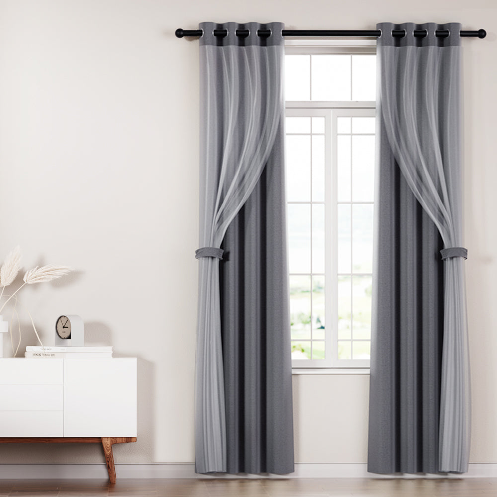 Marlook 2X 132x304cm Blockout Sheer Curtains Charcoal