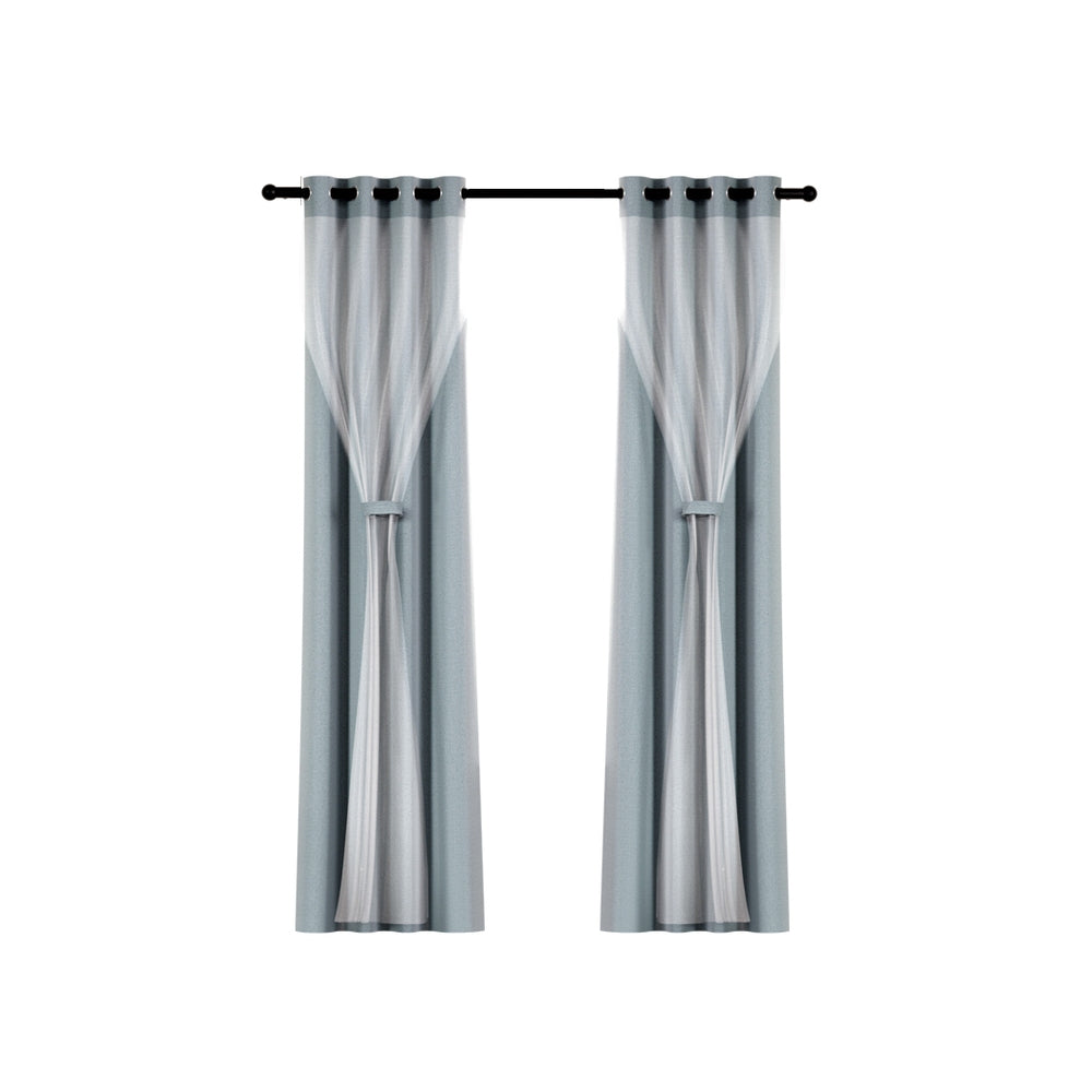 Marlook 2X 132x304cm Blockout Sheer Curtains Light Grey