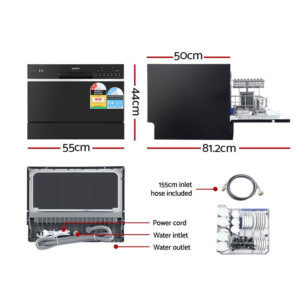 Marlook 6 Place Settings Benchtop Dishwasher Black