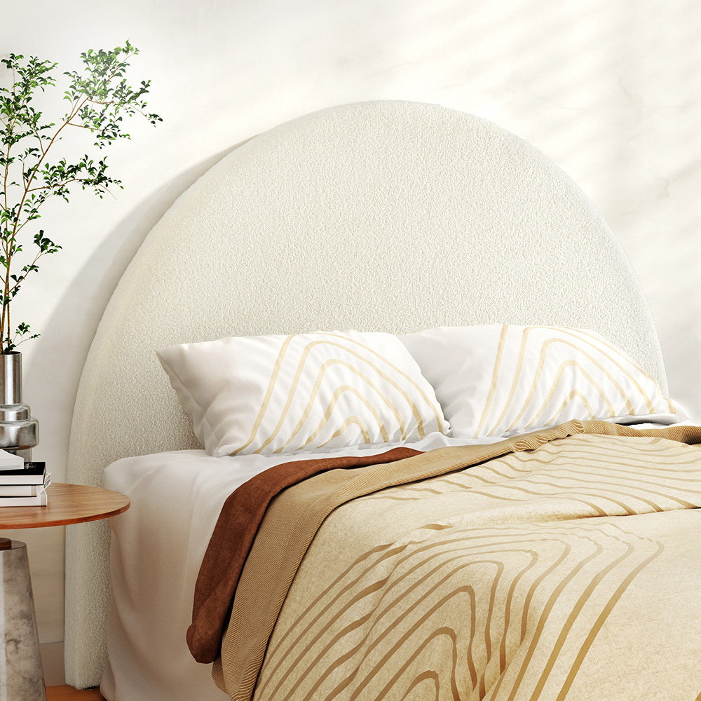 Marlook Bed Head Headboard Bed Frame Double Boucle - GREI White