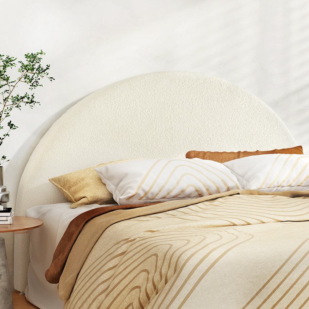 Marlook Bed Head Headboard Bed Frame King Boucle - GREI White