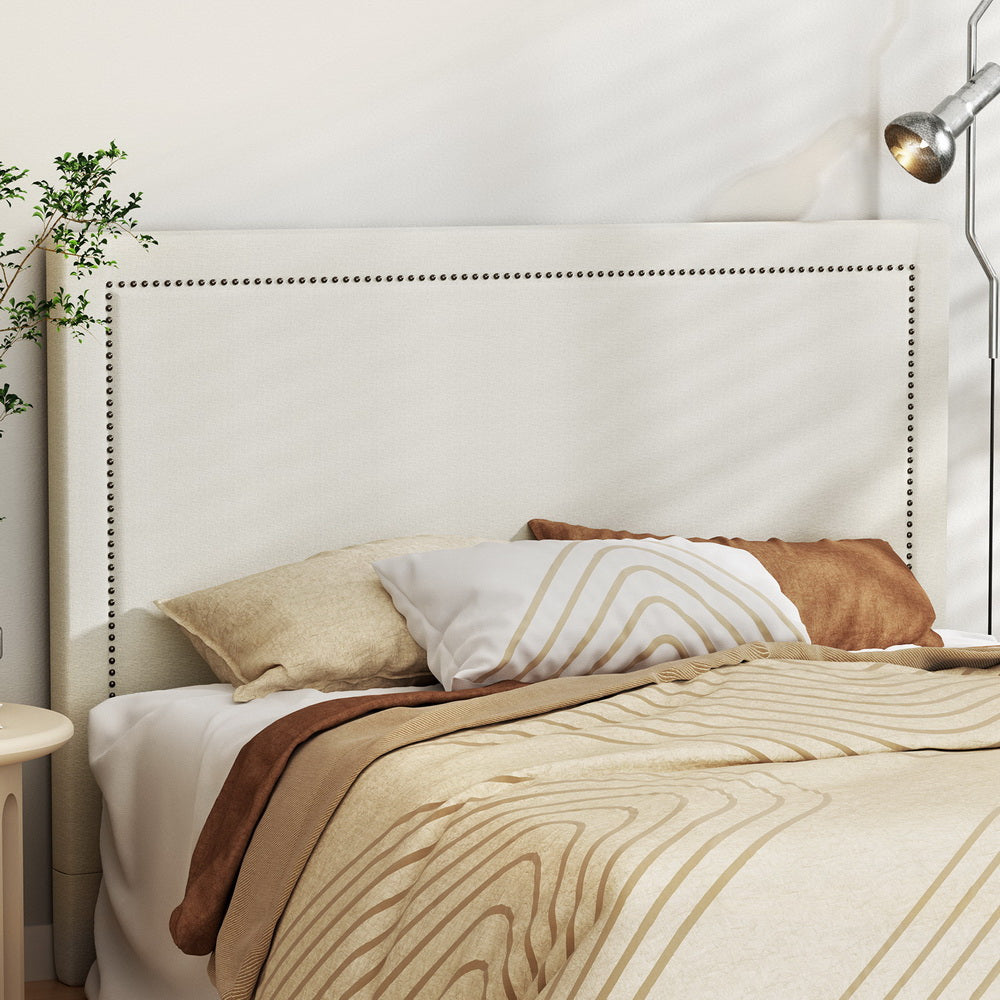 Marlook Bed Frame Bed Head Headboard Queen Fabric - RIVE Beige