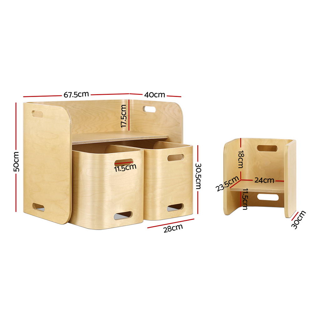 Marlook 3PCS Kids Table and Chairs Set Multifunctional Storage Desk