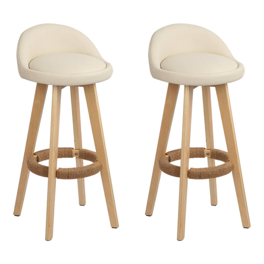Marlook 2x Bar Stools Padded Leather Wooden Beige