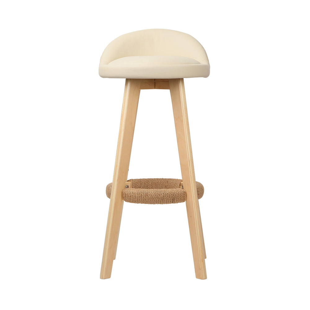 Marlook 2x Bar Stools Padded Leather Wooden Beige