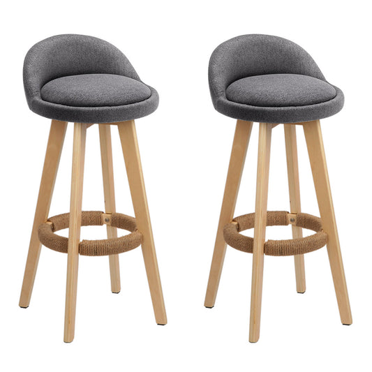 Marlook 2x Bar Stools Padded Linen Wooden Grey