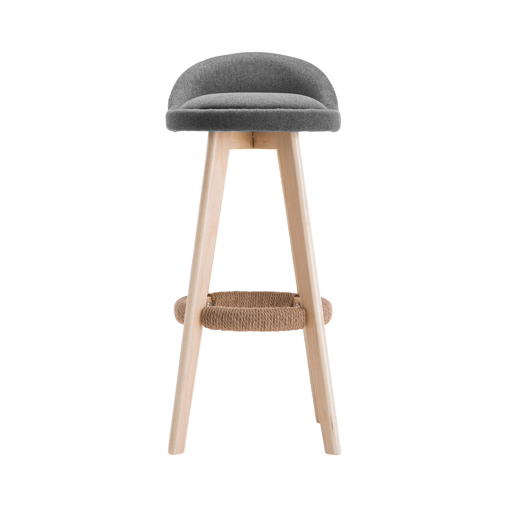 Marlook 2x Bar Stools Padded Linen Wooden Grey