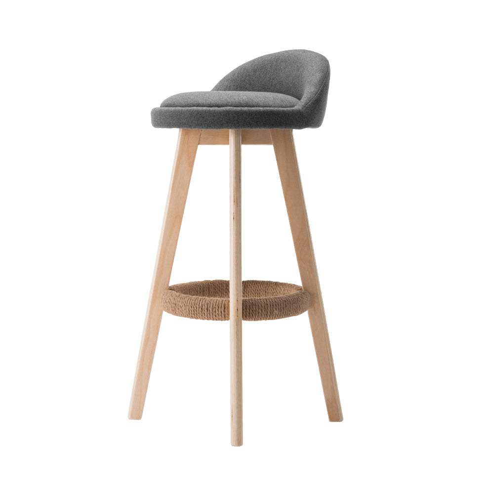 Marlook 2x Bar Stools Padded Linen Wooden Grey